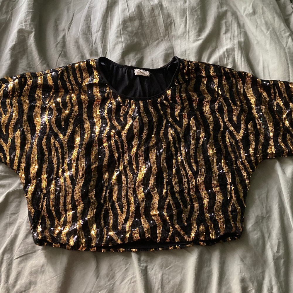 Crop Top Gold Black Zebra Top Small